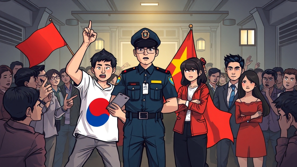 경찰 수사 및 외교적 영향 (cartoon 스타일)